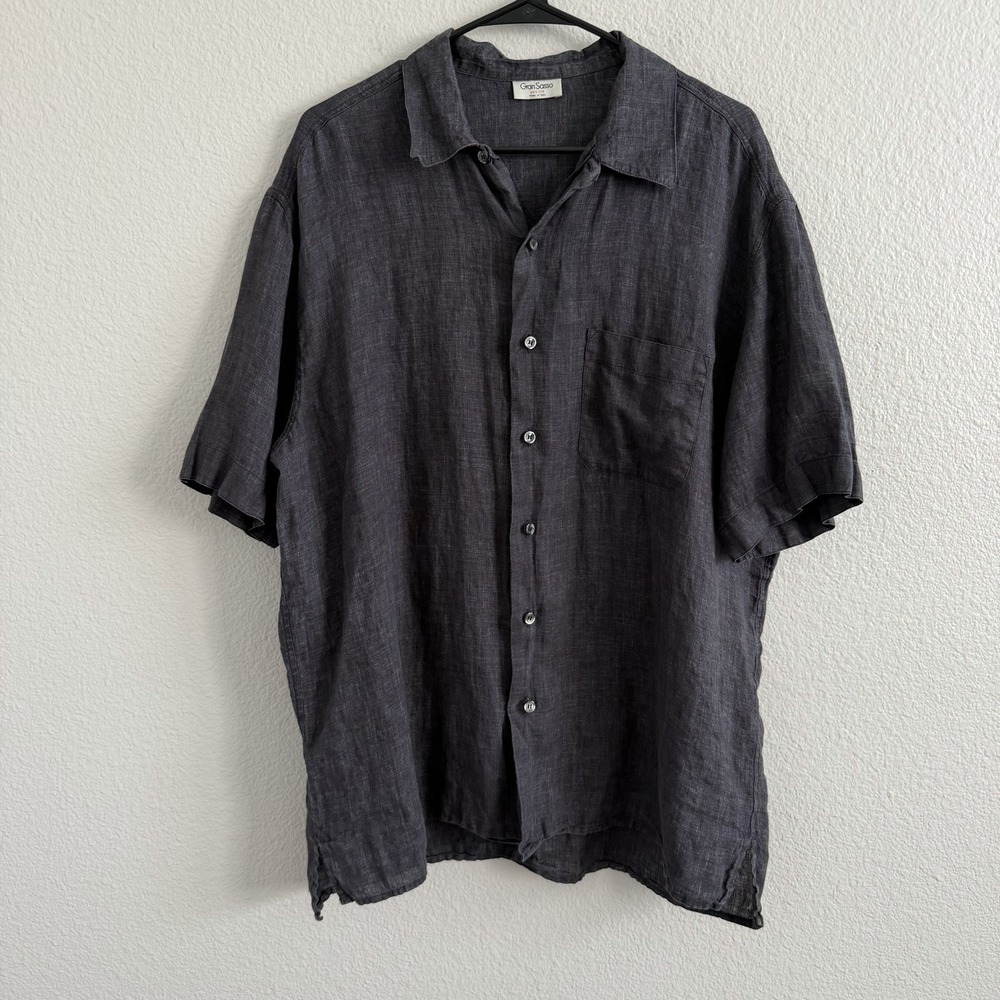 GRAN SASSO Gray 100% Linen Size 56 Puro Lino Shirt Short Sleeve Made in Italy